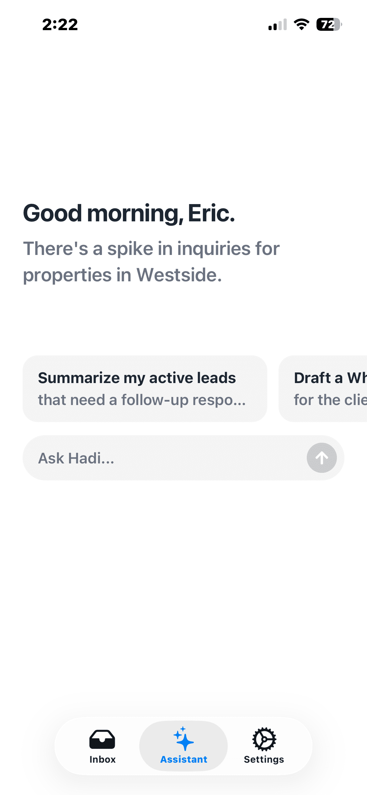Tasks screen showing prioritized follow-up items with due dates and category tags